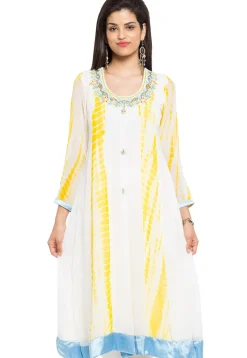 Tie Dye Printed Georgette Anarkali Kurta in Off White
