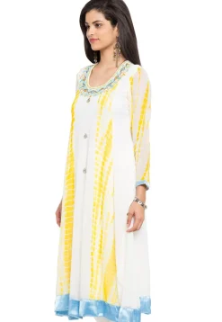 Tie Dye Printed Georgette Anarkali Kurta in Off White