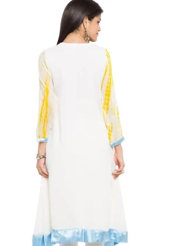 Tie Dye Printed Georgette Anarkali Kurta in Off White