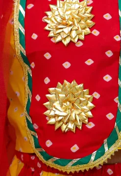 Tie Dye Printed Pure Cotton Lehenga in Yellow and Red