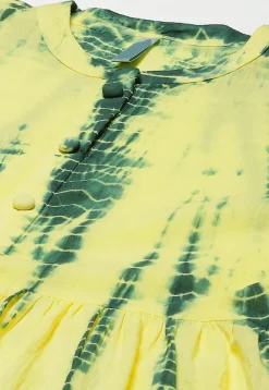 Tie Dye Printed Pure Cotton Tunic in Yellow and Dark Green