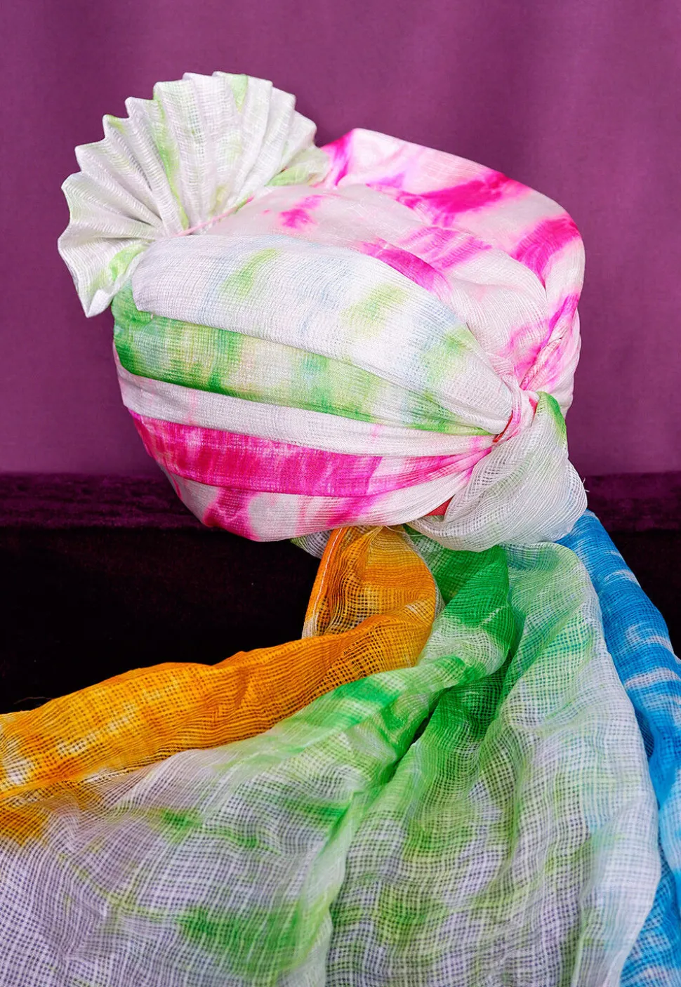 Tie Dye Printed Pure Kota Silk Unisex Turban in Multicolour