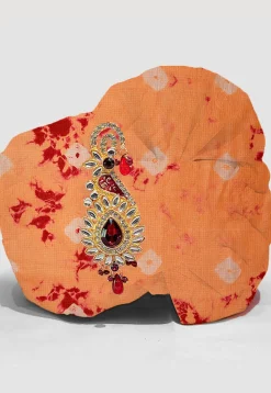 Tie Dye Printed Pure Kota Silk Unisex Turban in Light Orange