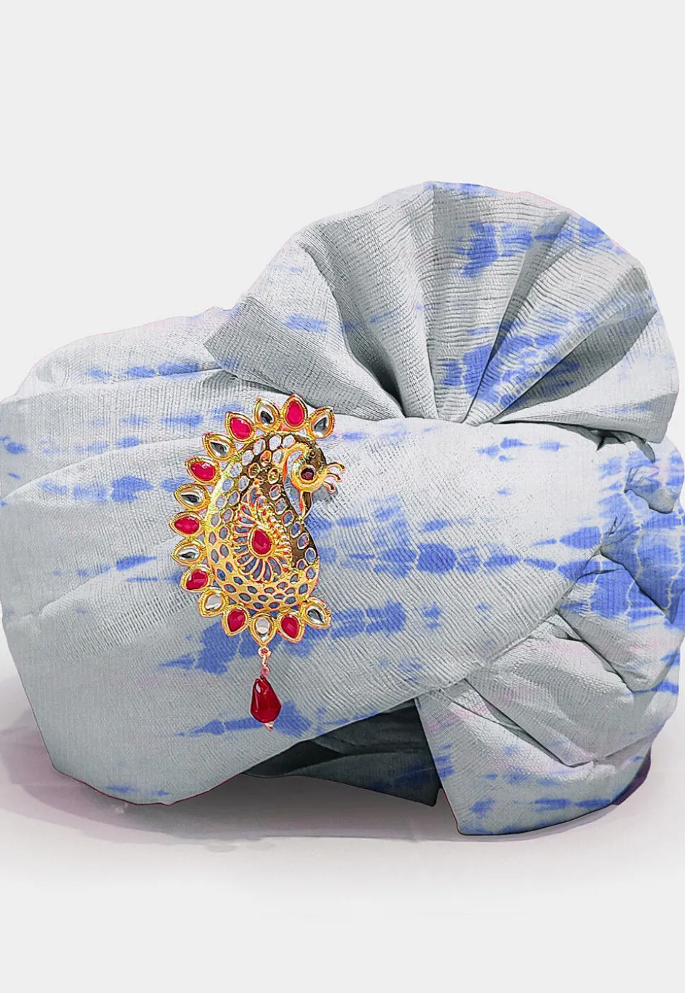Tie Dye Printed Pure Kota Silk Unisex Turban in White