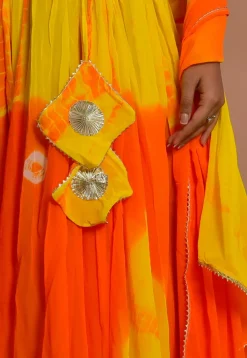 Tie Dyed Chiffon Lehenga in Shaded Orange and Yellow