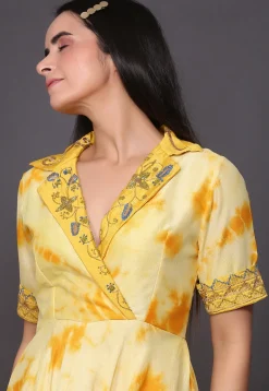 Tie Dyed Crepe Tiered Dress in Yellow