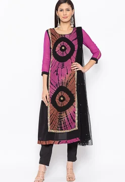 Tie Dyed Georgette Pakistani Suit in Magenta and Rust