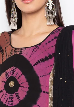 Tie Dyed Georgette Pakistani Suit in Magenta and Rust