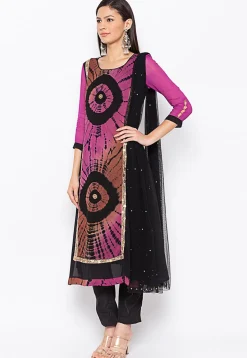 Tie Dyed Georgette Pakistani Suit in Magenta and Rust