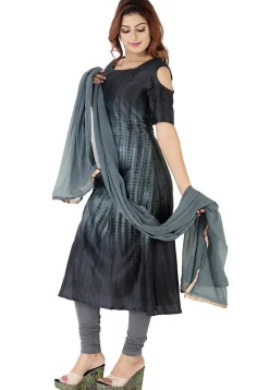 Tie Dyed Pure Silk A Line Suit in Grey Ombre