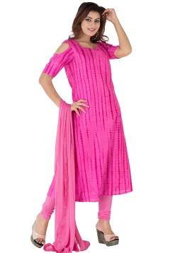 Tie Dyed Pure Silk A Line Suit in Fuchsia