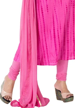 Tie Dyed Pure Silk A Line Suit in Fuchsia