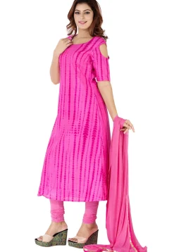 Tie Dyed Pure Silk A Line Suit in Fuchsia