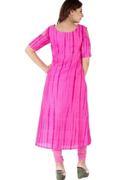 Tie Dyed Pure Silk A Line Suit in Fuchsia