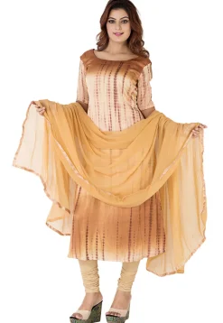 Tie Dyed Pure Silk A Line Suit in Beige Ombre