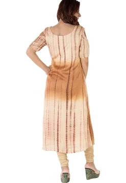 Tie Dyed Pure Silk A Line Suit in Beige Ombre