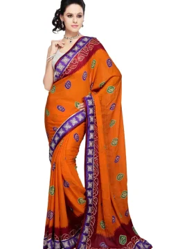 Tie N Dye Crepe Saree in Orange