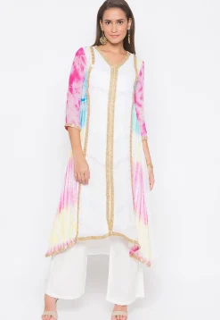 Tie N Dye Georgette Asymmetric Kurta in White