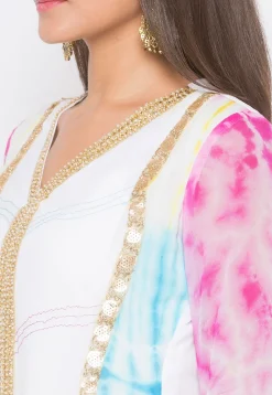 Tie N Dye Georgette Asymmetric Kurta in White