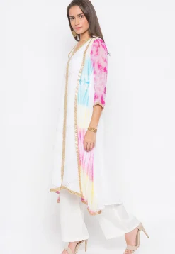 Tie N Dye Georgette Asymmetric Kurta in White