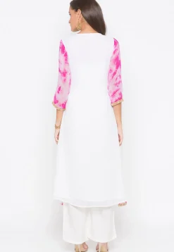 Tie N Dye Georgette Asymmetric Kurta in White