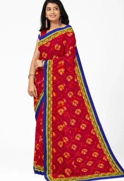 Tie N Dye Georgette Saree in Red