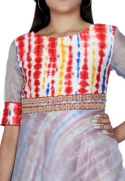 Tie N Dye Printed Bhagalpuri Silk Layered Gown in Multicolor