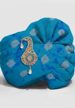 Tie N Dye Printed Pure Kota Silk Unisex Turban in Sky Blue