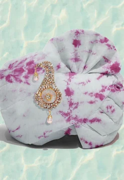 Tie N Dye  Pure Kota Silk Kids Turban in White
