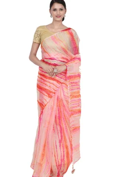 Tie N Dye Pure Kota Silk Saree in Pink and Multicolor