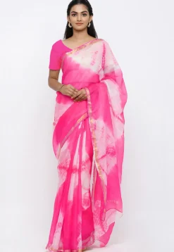 Tie N Dye Pure Kota Silk Saree in Shaded Pink