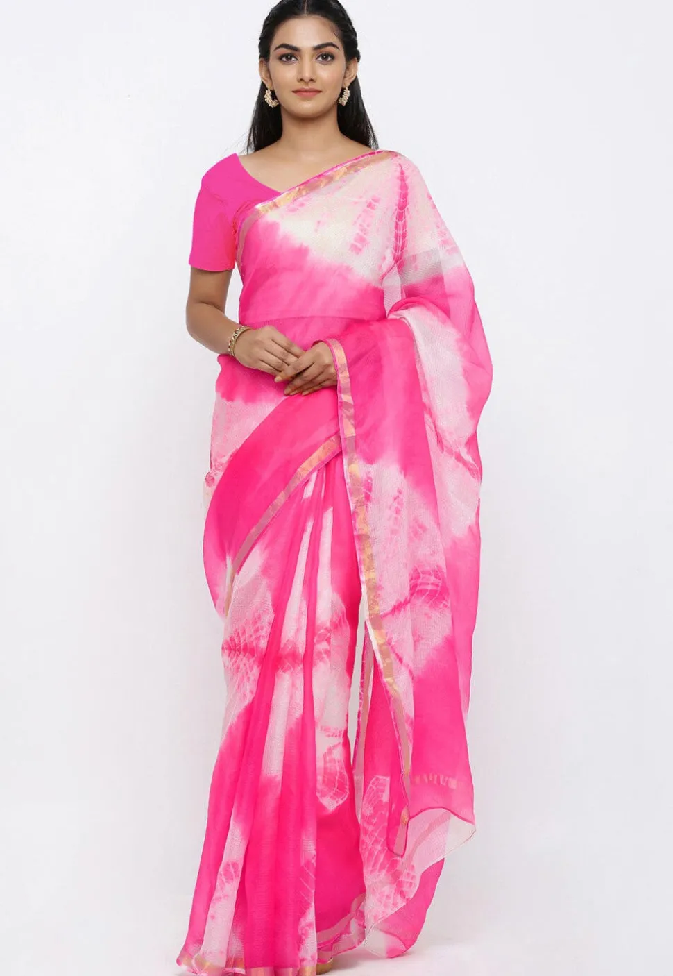 Tie N Dye Pure Kota Silk Saree in Shaded Pink