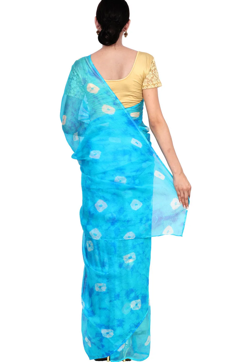 Tie N Dye Pure Kota Silk Saree in Shaded Blue