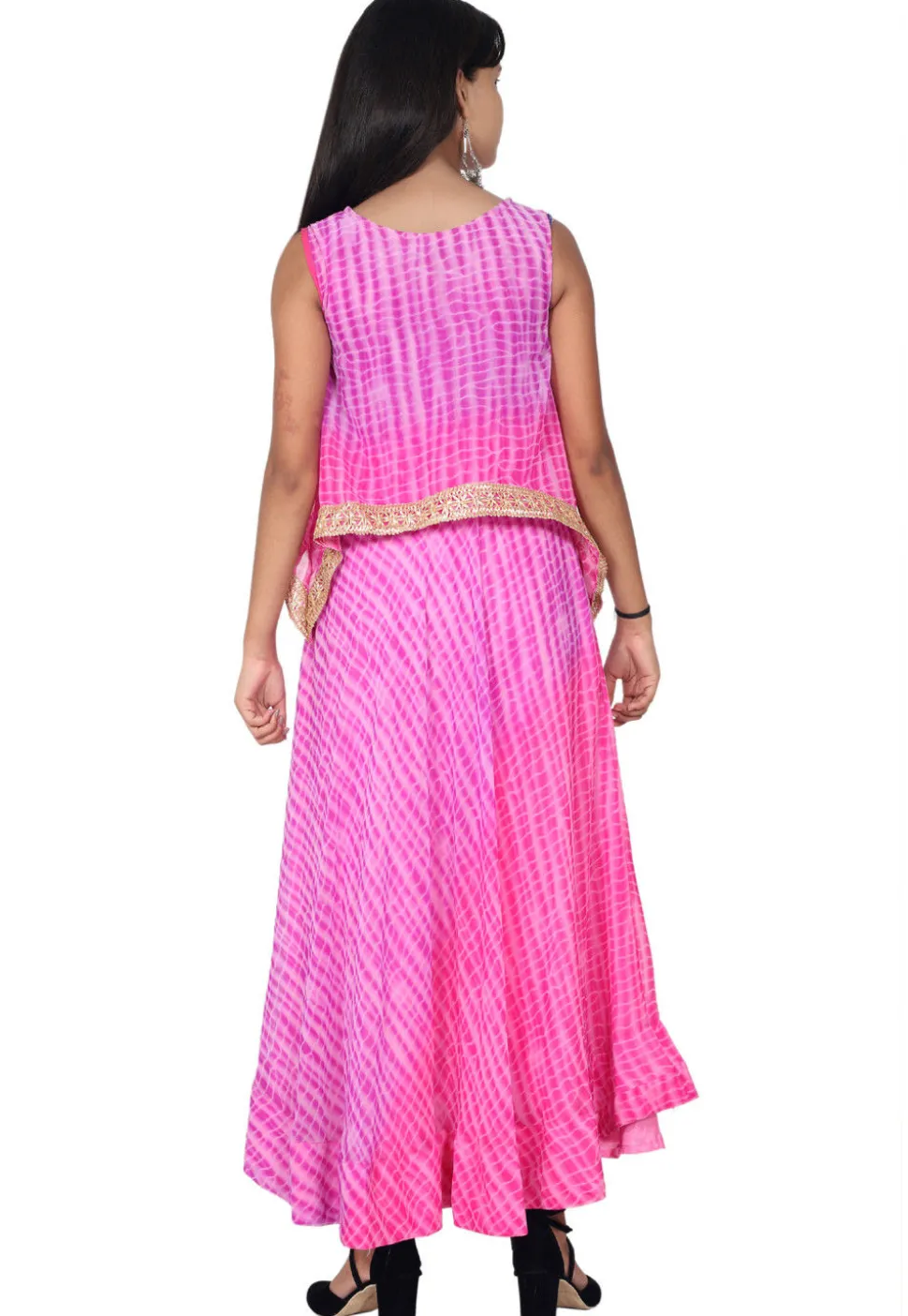 Tie N Dyed Georgette Layered A Line Suit in Pink