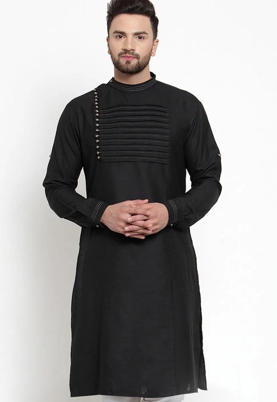Tucked Cotton Kurta in Black