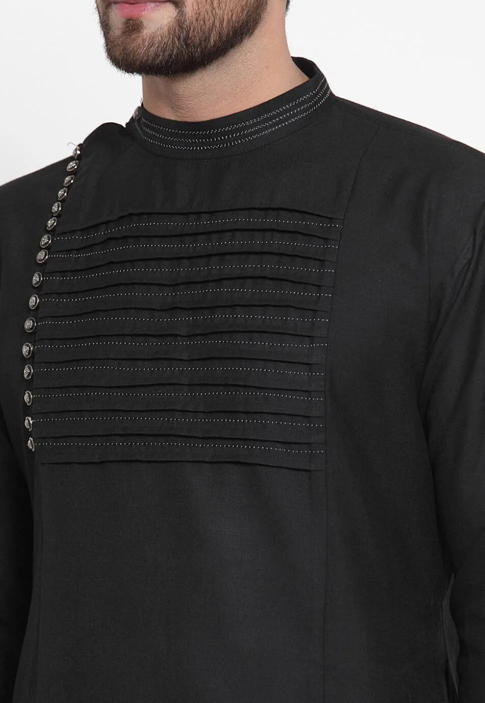 Tucked Cotton Kurta in Black