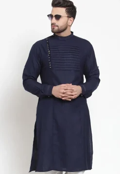 Tucked CottonKurta in Navy Blue