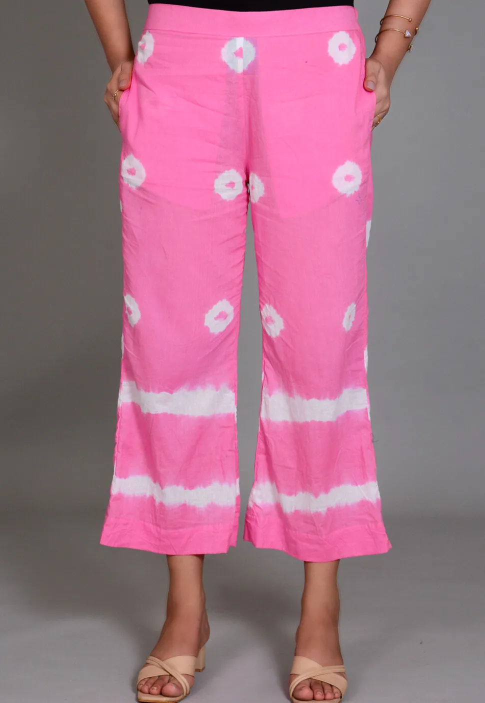 Tye Dye Printed Cotton Culottes in Light Pink