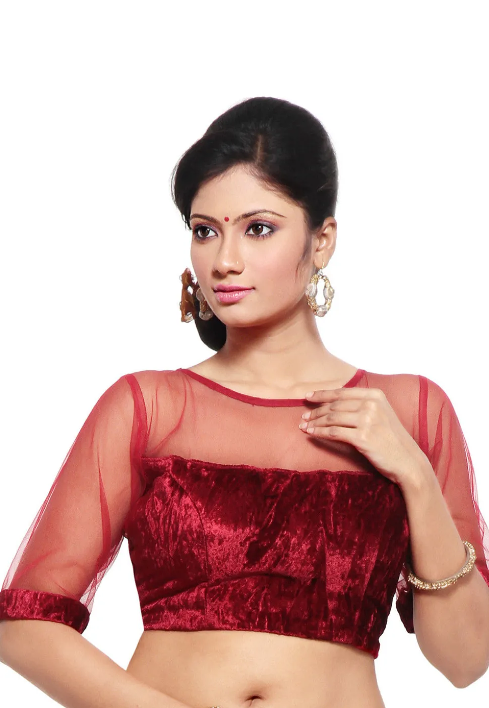 Velvet and Net Blouse in Maroon