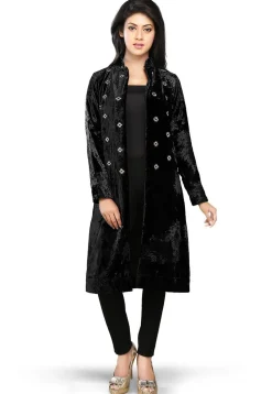 Velvet Long Jacket in Black