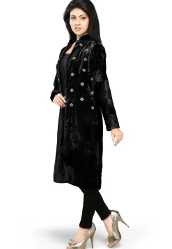 Velvet Long Jacket in Black