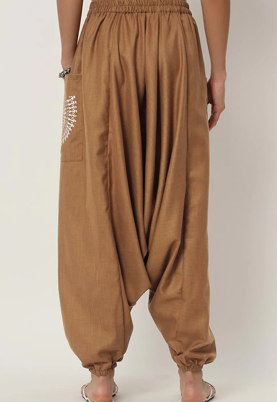 Warli Printed Cotton Flex Haram Pant in Dark Beige