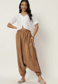Warli Printed Cotton Flex Haram Pant in Dark Beige