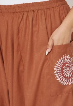 Warli Printed Pure Cotton Haram Pant in Rust