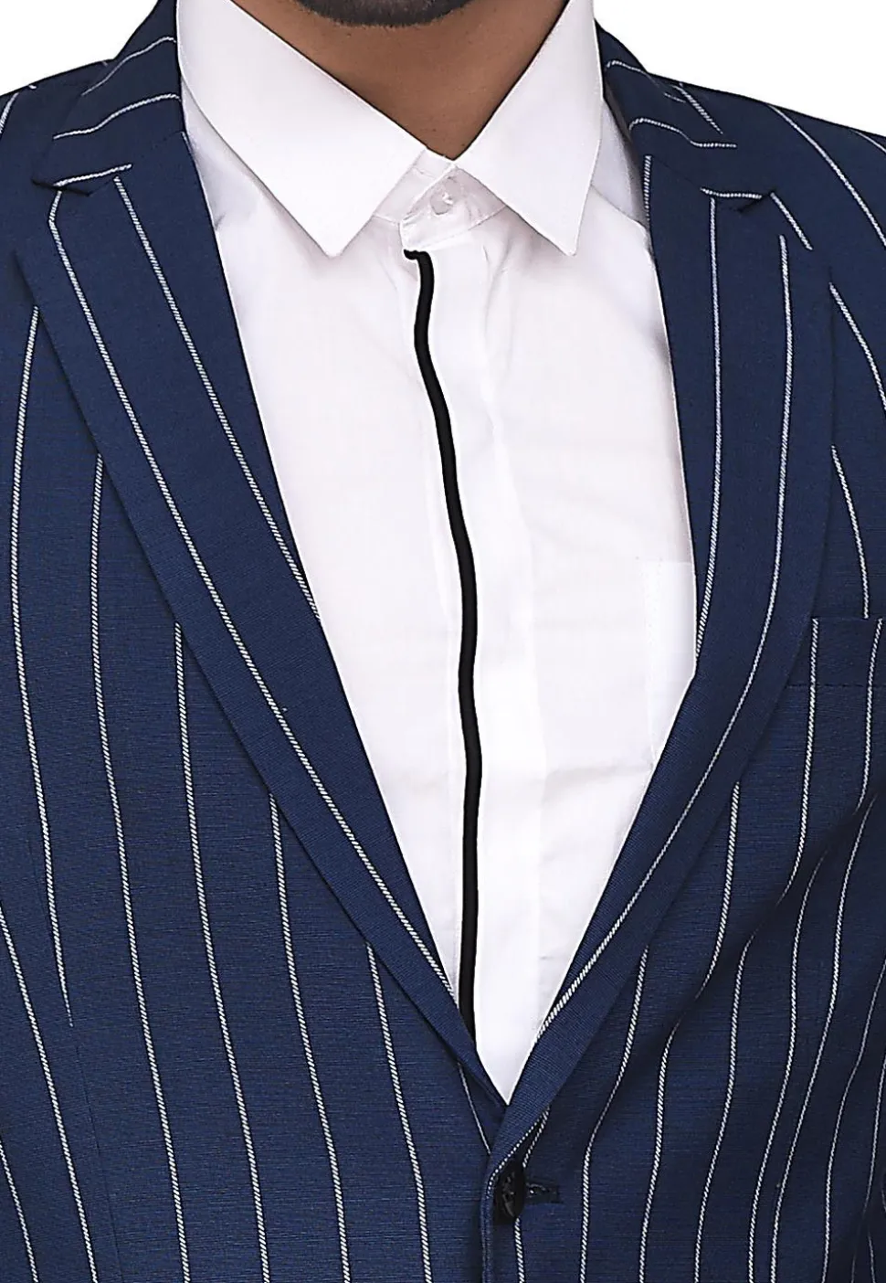Woven Acrylic Cotton Suit Set in Dark Blue