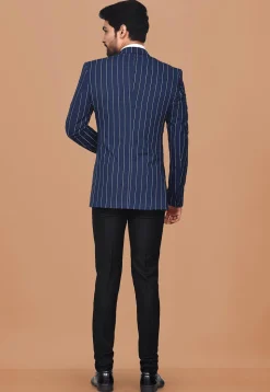 Woven Acrylic Cotton Suit Set in Dark Blue
