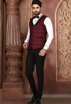 Woven Acrylic Cotton Tuxedo in Maroon and Black