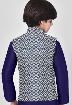 Woven Art Banarasi Silk Nehru Jacket in Beige and Blue