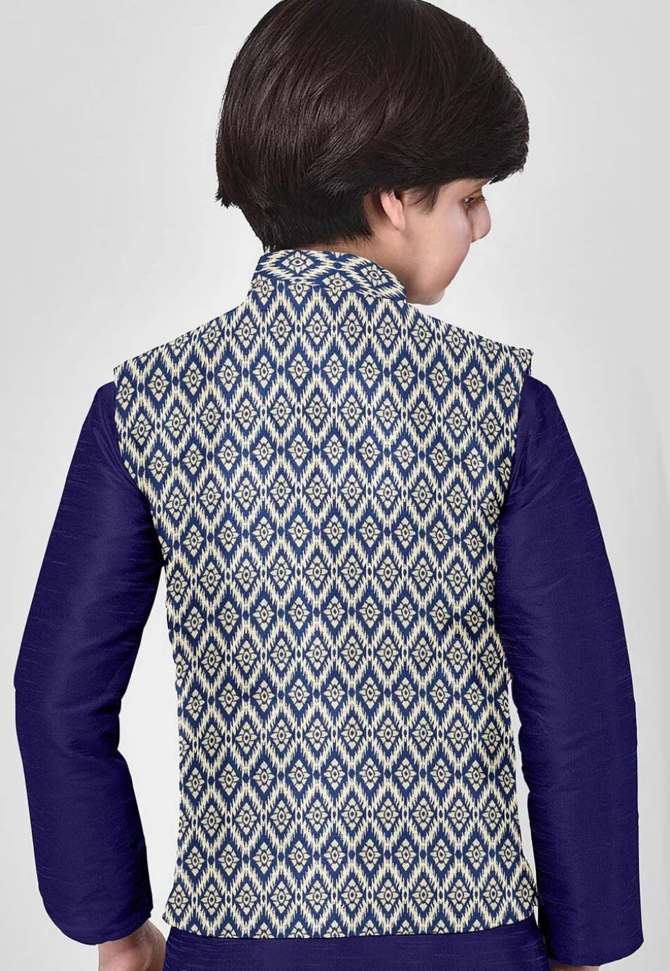 Woven Art Banarasi Silk Nehru Jacket in Beige and Blue