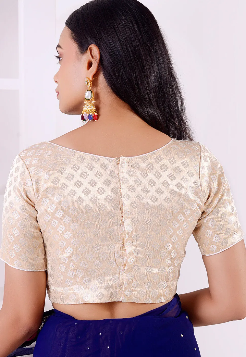 Woven Art Brocade Silk Blouse in Cream